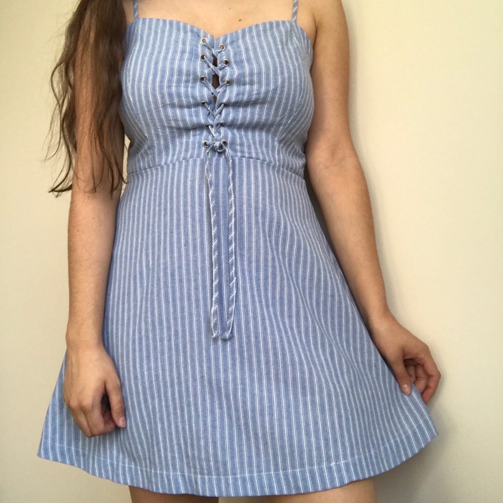 Tie-Up Blue and White Striped Sundress